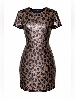 BCBGMAXAZRIA Silk Sequin Leopard Mini Dress Y2K Party Glam XS